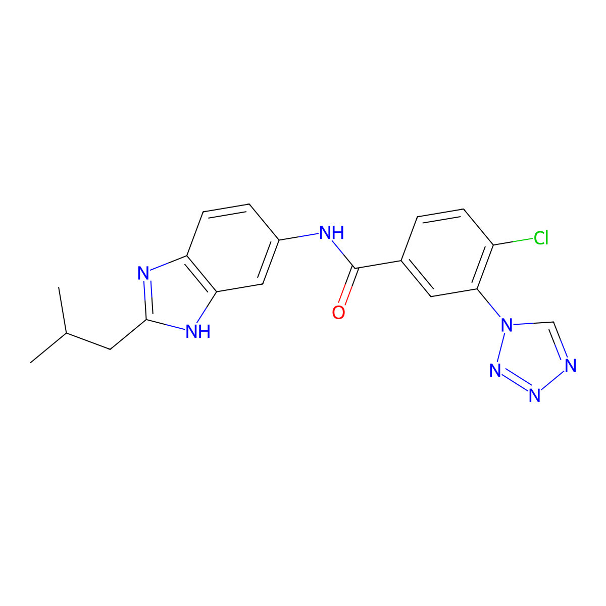 4-chloro-N-[2-(2-methylpropyl)-1H-benzimidazol-6-yl]-3-(1H-tetrazol-1-yl)benzamide molecular structure, CAS 1401594-25-9