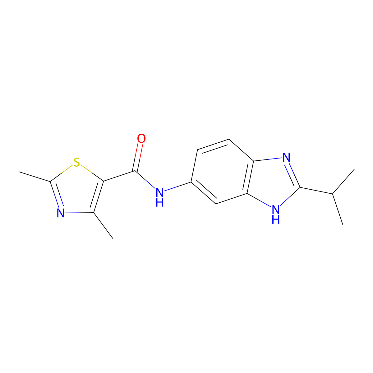 2,4-dimethyl-N-[2-(propan-2-yl)-1H-benzimidazol-6-yl]-1,3-thiazole-5-carboxamide molecular structure, CAS 1401594-39-5