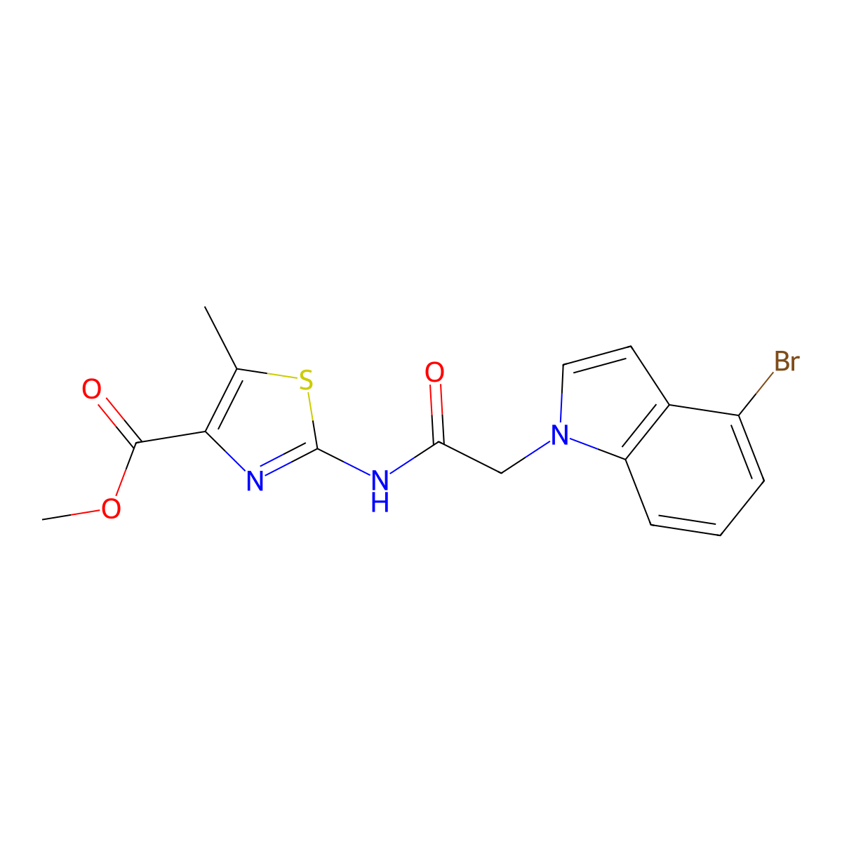 methyl 2-{[(4-bromo-1H-indol-1-yl)acetyl]amino}-5-methyl-1,3-thiazole-4-carboxylate molecular structure, CAS 1401594-41-9