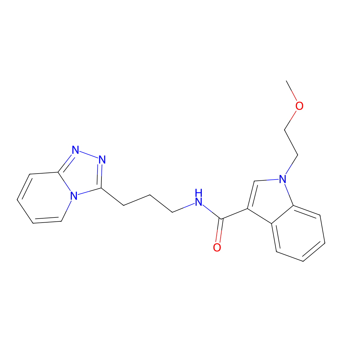 1-(2-methoxyethyl)-N-[3-([1,2,4]triazolo[4,3-a]pyridin-3-yl)propyl]-1H-indole-3-carboxamide molecular structure, CAS 1401594-42-0