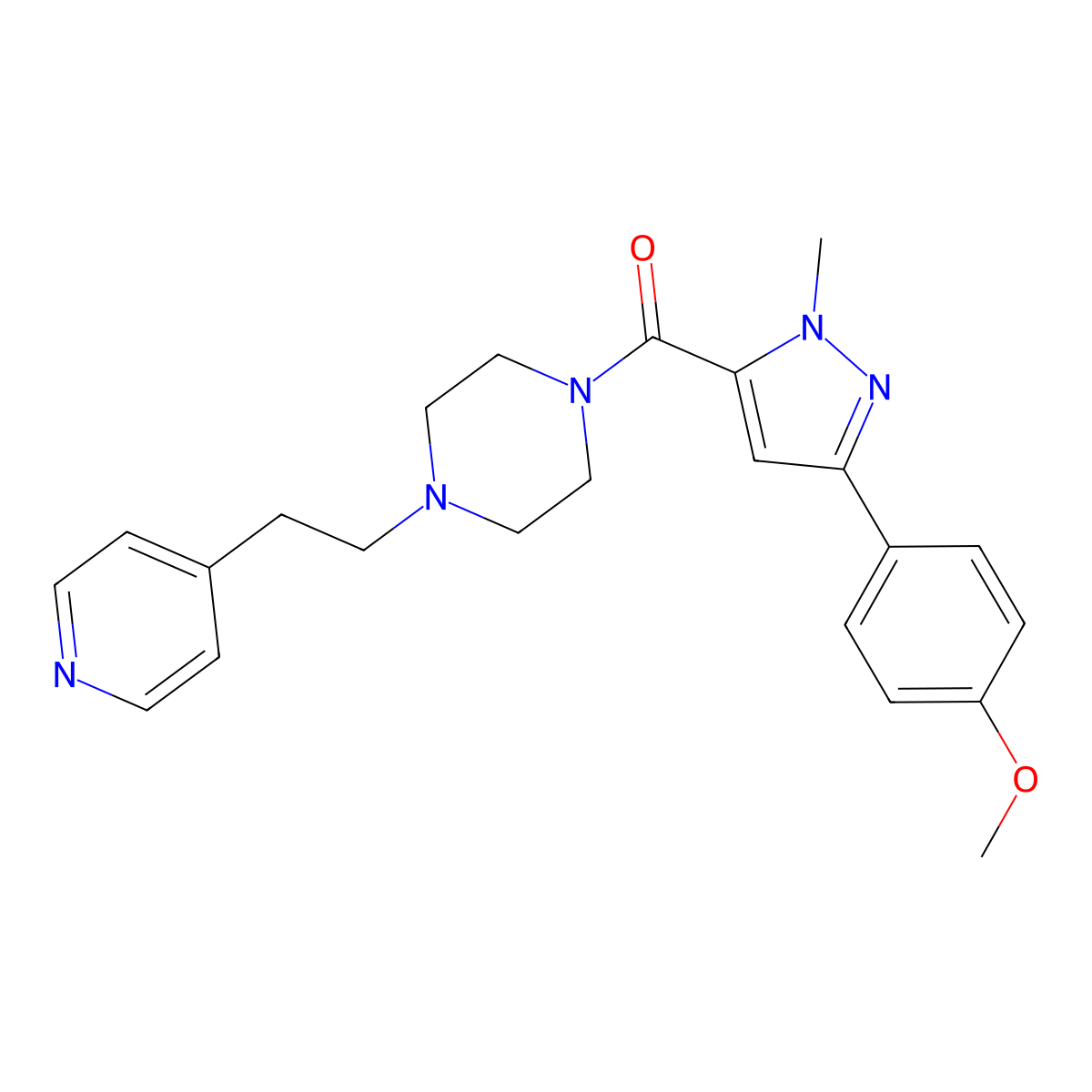 [3-(4-methoxyphenyl)-1-methyl-1H-pyrazol-5-yl]{4-[2-(4-pyridyl)ethyl]piperazino}methanone molecular structure, CAS 1401594-56-6