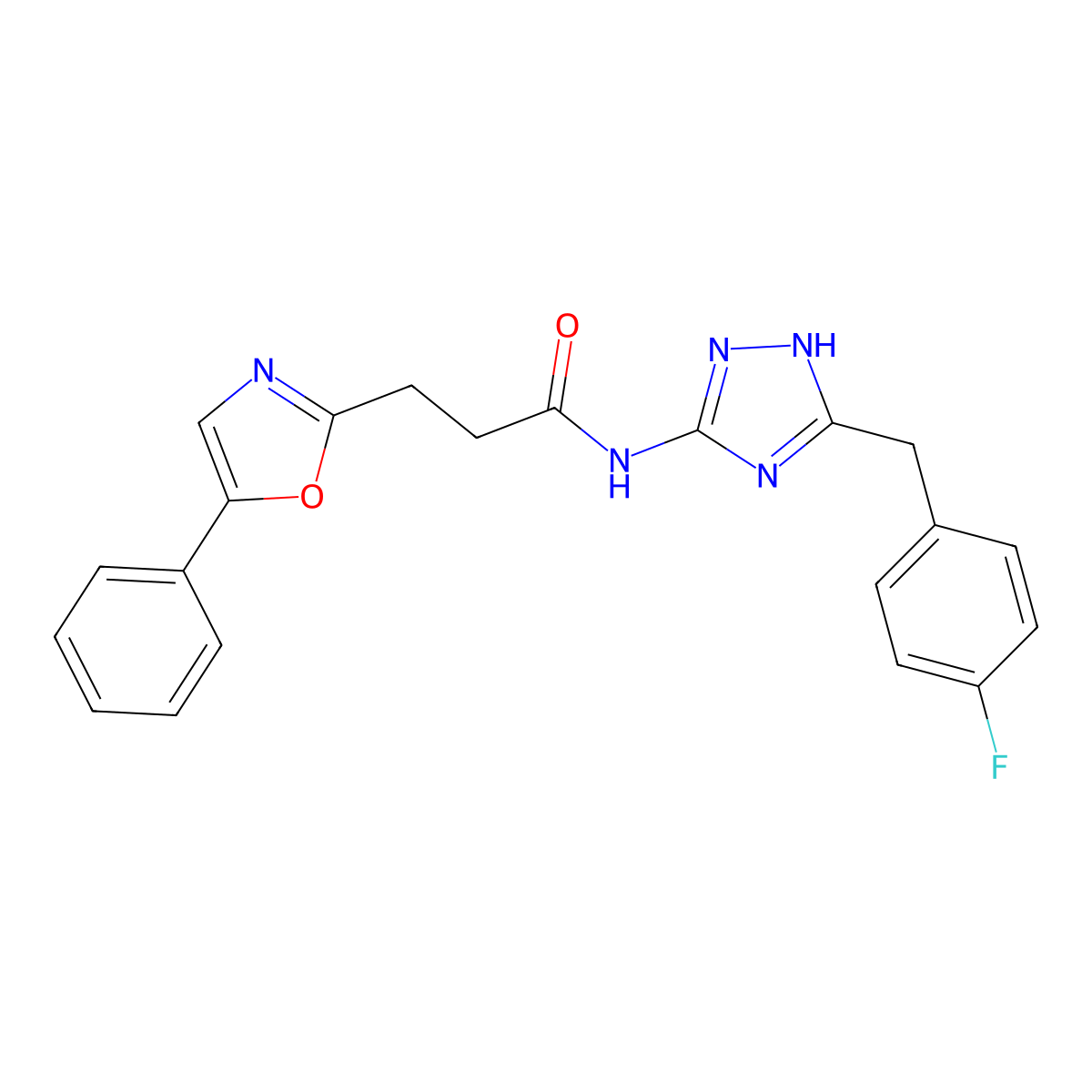 N-[3-(4-fluorobenzyl)-1H-1,2,4-triazol-5-yl]-3-(5-phenyl-1,3-oxazol-2-yl)propanamide molecular structure, CAS 1401594-64-6