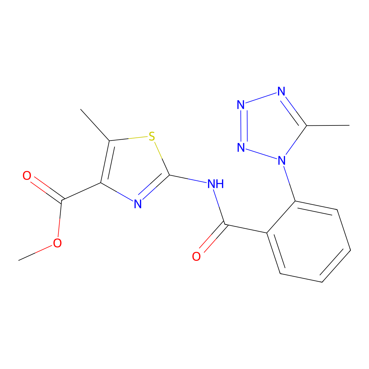 methyl 5-methyl-2-({[2-(5-methyl-1H-tetrazol-1-yl)phenyl]carbonyl}amino)-1,3-thiazole-4-carboxylate molecular structure, CAS 1401594-77-1