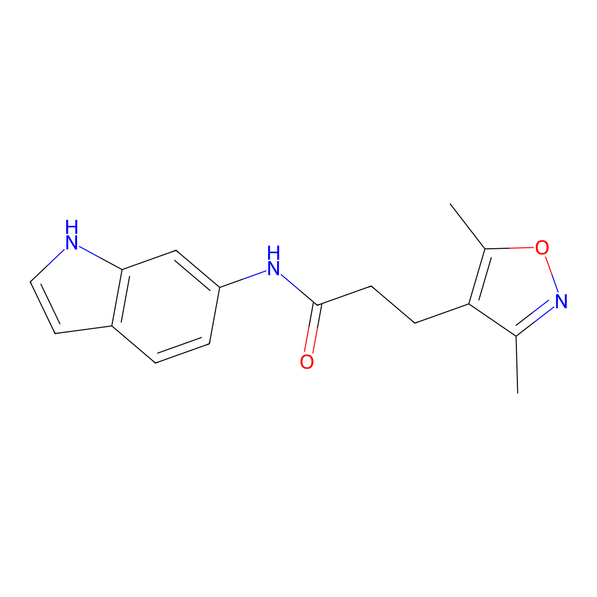 3-(3,5-dimethyl-1,2-oxazol-4-yl)-N-(1H-indol-6-yl)propanamide molecular structure, CAS 1401594-87-3