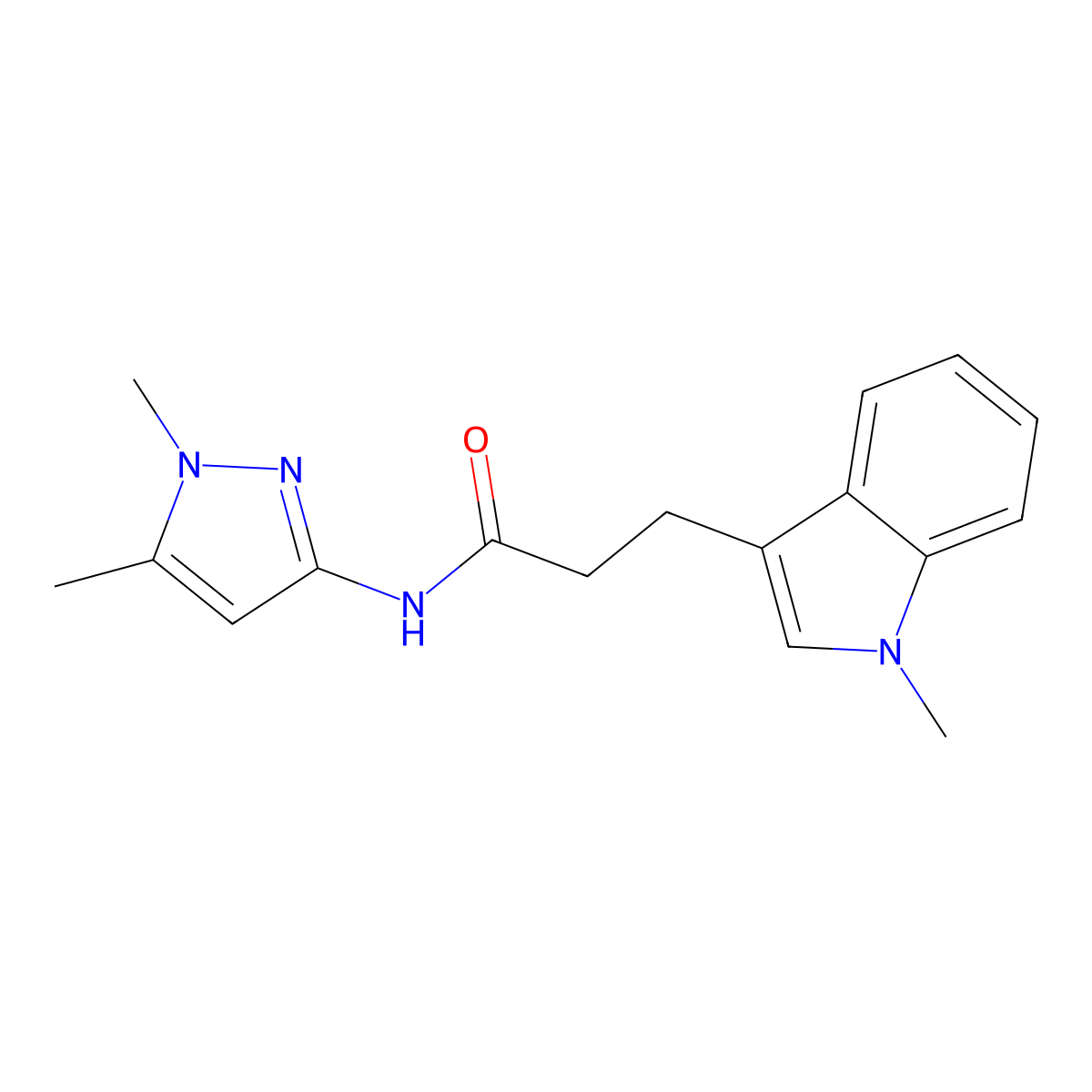 N-(1,5-dimethyl-1H-pyrazol-3-yl)-3-(1-methyl-1H-indol-3-yl)propanamide molecular structure, CAS 1401594-88-4