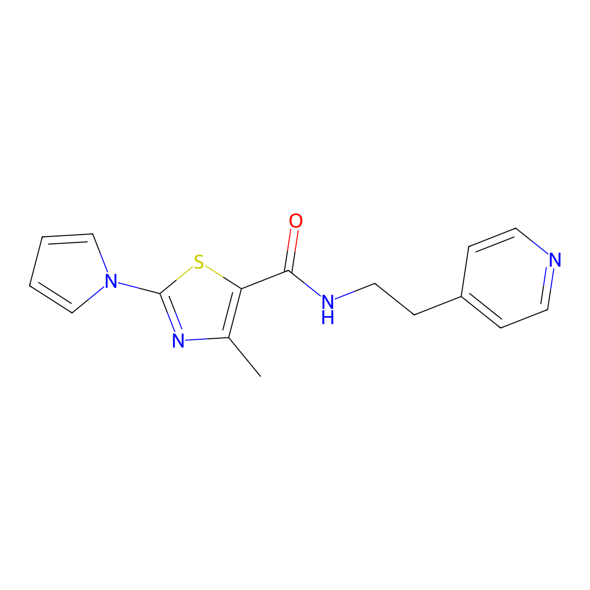 4-methyl-N-[2-(pyridin-4-yl)ethyl]-2-(1H-pyrrol-1-yl)-1,3-thiazole-5-carboxamide molecular structure, CAS 1401594-90-8