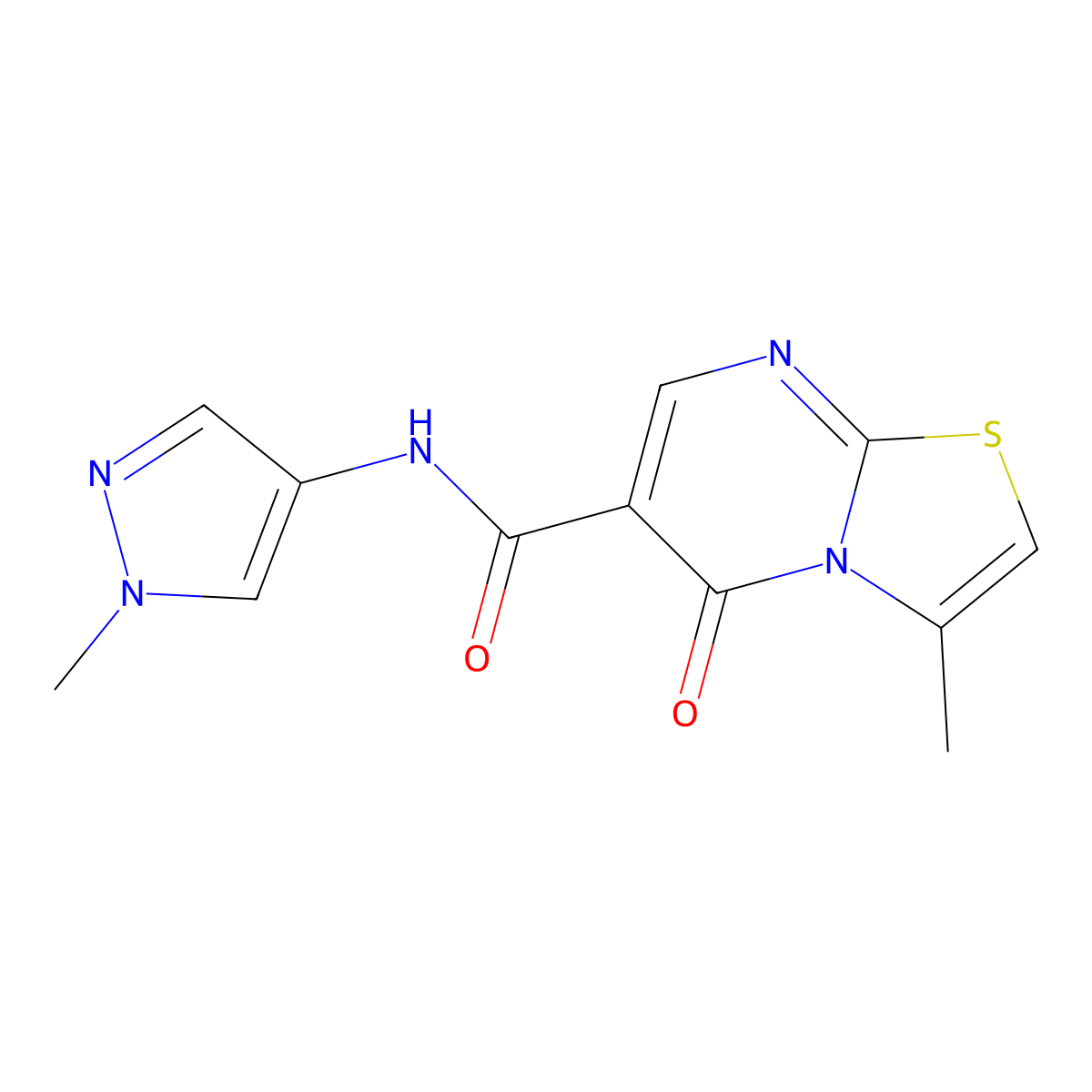 3-methyl-N-(1-methyl-1H-pyrazol-4-yl)-5-oxo-5H-[1,3]thiazolo[3,2-a]pyrimidine-6-carboxamide molecular structure, CAS 1401595-00-3