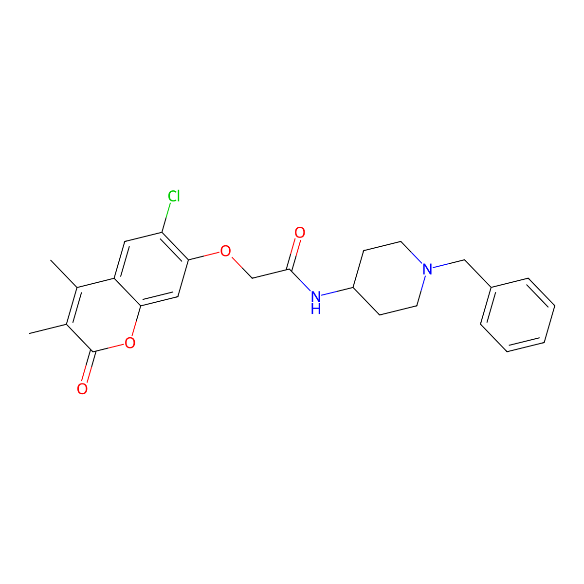 N-(1-benzylpiperidin-4-yl)-2-[(6-chloro-3,4-dimethyl-2-oxo-2H-chromen-7-yl)oxy]acetamide molecular structure, CAS 1401595-10-5
