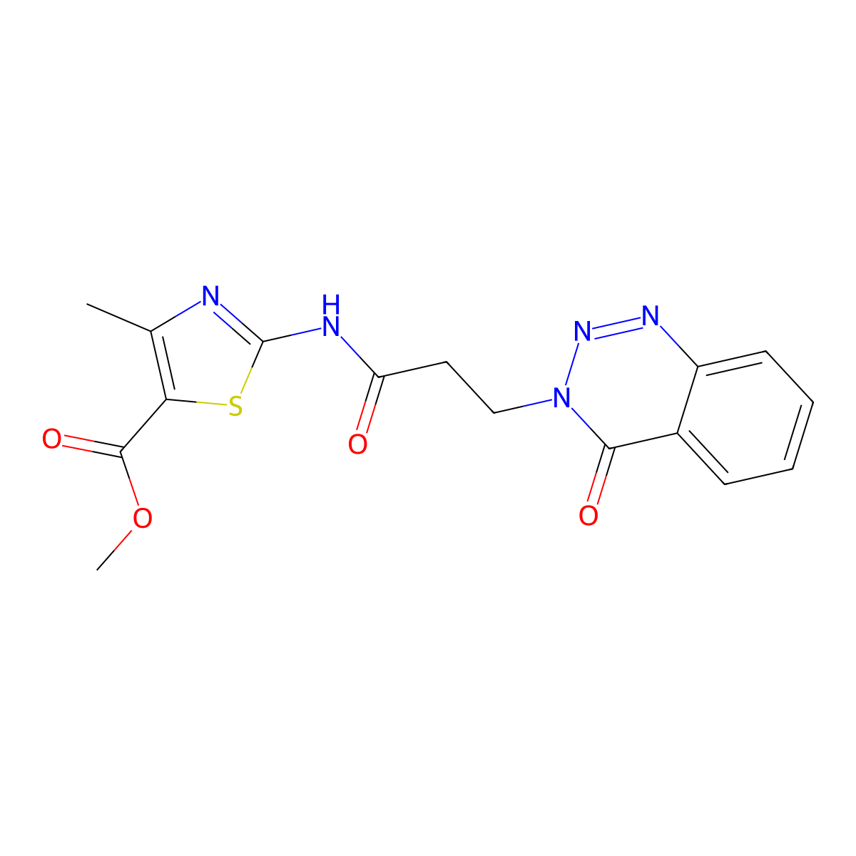 methyl 4-methyl-2-{[3-(4-oxo-1,2,3-benzotriazin-3(4H)-yl)propanoyl]amino}-1,3-thiazole-5-carboxylate molecular structure, CAS 1401595-13-8
