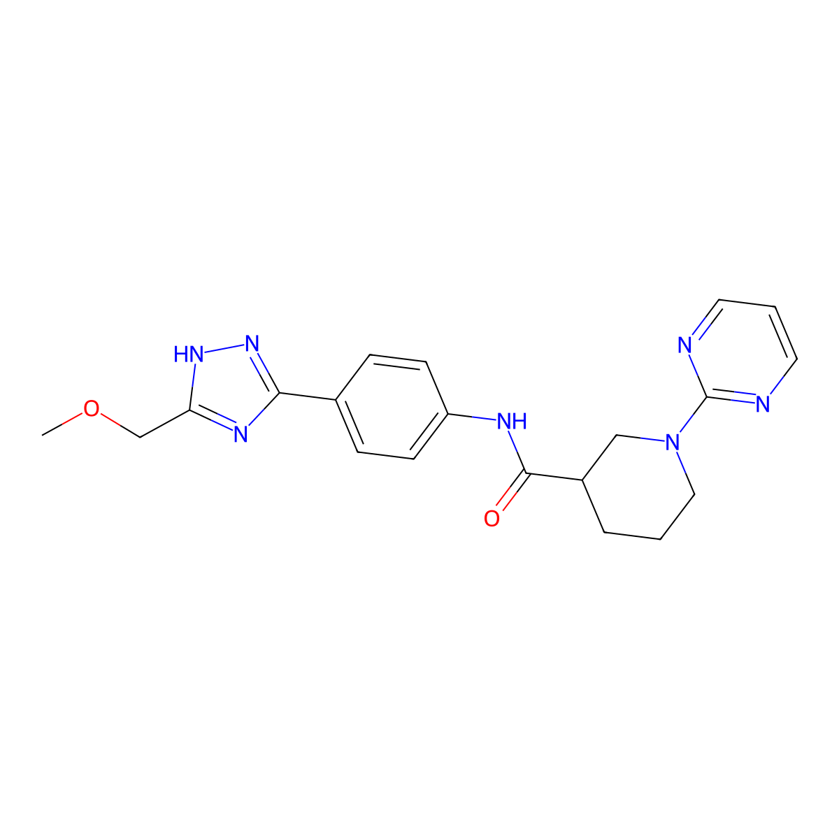 N-{4-[5-(methoxymethyl)-1H-1,2,4-triazol-3-yl]phenyl}-1-(pyrimidin-2-yl)piperidine-3-carboxamide molecular structure, CAS 1401595-21-8