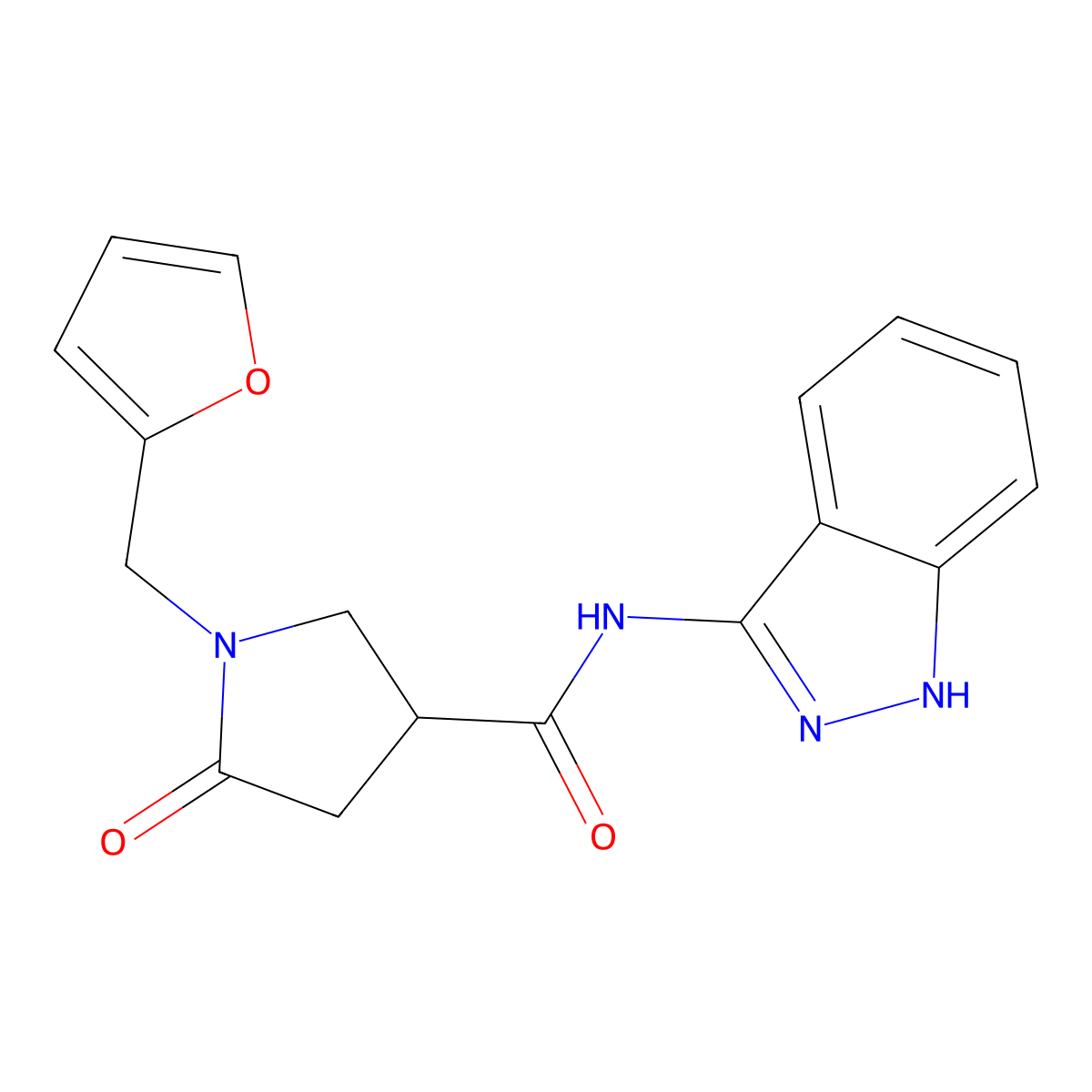 1-(furan-2-ylmethyl)-N-(1H-indazol-3-yl)-5-oxopyrrolidine-3-carboxamide molecular structure, CAS 1401595-23-0