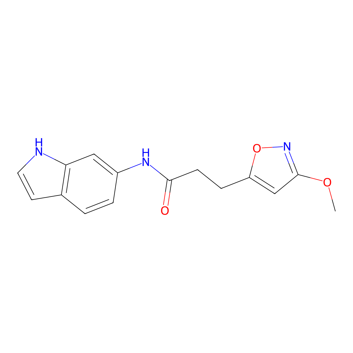 N-(1H-indol-6-yl)-3-(3-methoxy-1,2-oxazol-5-yl)propanamide molecular structure, CAS 1401595-27-4