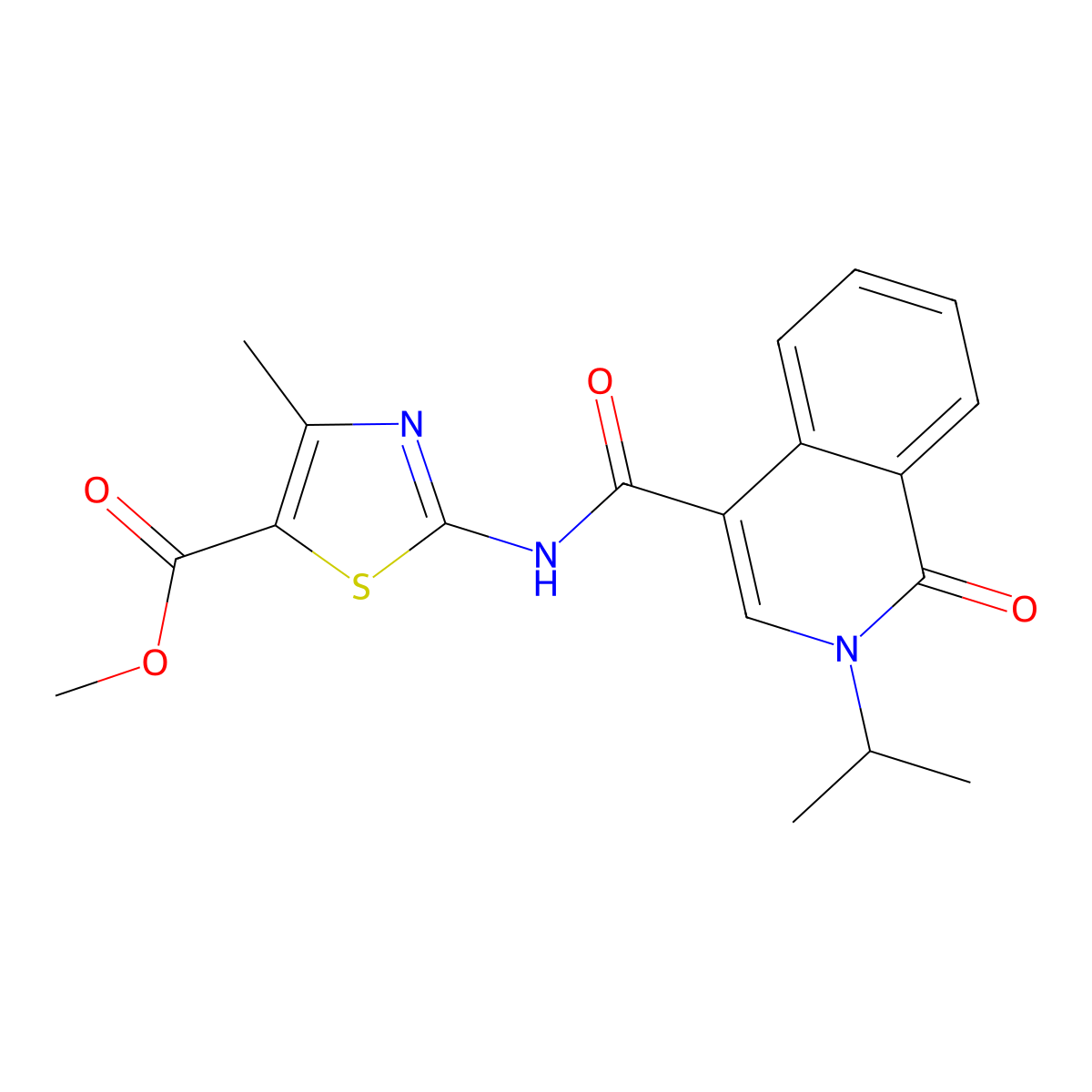 Methyl 4-methyl-2-({[1-oxo-2-(propan-2-yl)-1,2-dihydroisoquinolin-4-yl]carbonyl}amino)-1,3-thiazole-5-carboxylate molecular structure, CAS 1401595-29-6