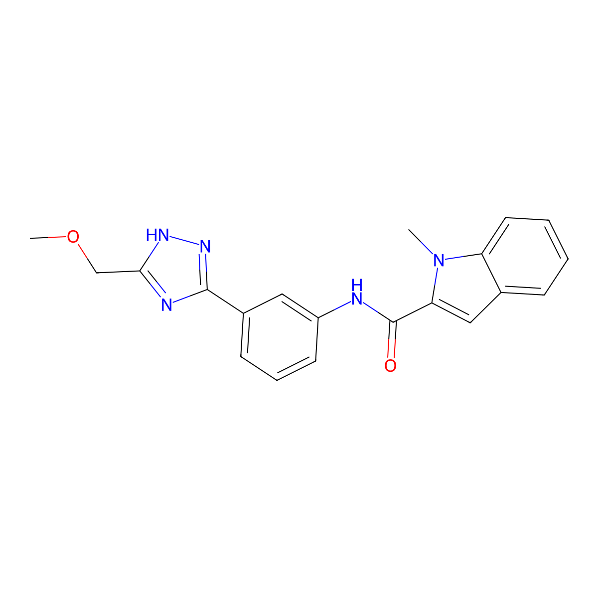 N-{3-[5-(methoxymethyl)-1H-1,2,4-triazol-3-yl]phenyl}-1-methyl-1H-indole-2-carboxamide molecular structure, CAS 1401595-35-4