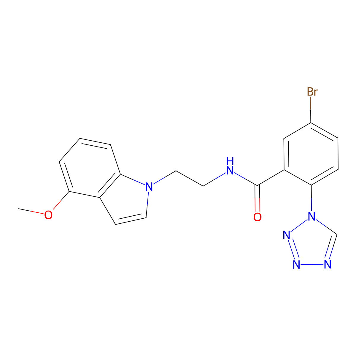 5-bromo-N-[2-(4-methoxy-1H-indol-1-yl)ethyl]-2-(1H-1,2,3,4-tetraazol-1-yl)benzamide molecular structure, CAS 1401595-46-7