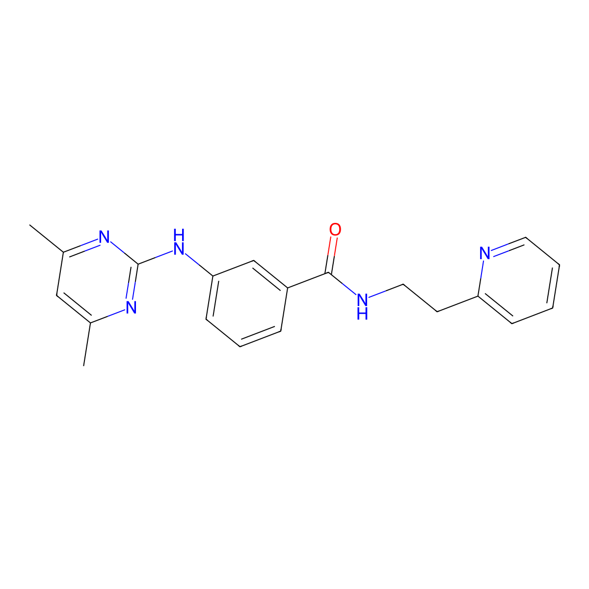 3-((4,6-dimethylpyrimidin-2-yl)amino)-N-(2-(pyridin-2-yl)ethyl)benzamide molecular structure, CAS 1401596-43-7