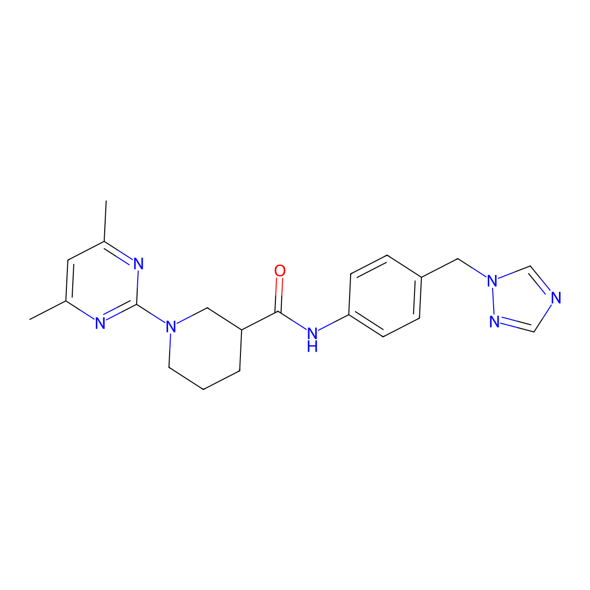 1-(4,6-dimethylpyrimidin-2-yl)-N-[4-(1H-1,2,4-triazol-1-ylmethyl)phenyl]piperidine-3-carboxamide molecular structure, CAS 1401596-48-2