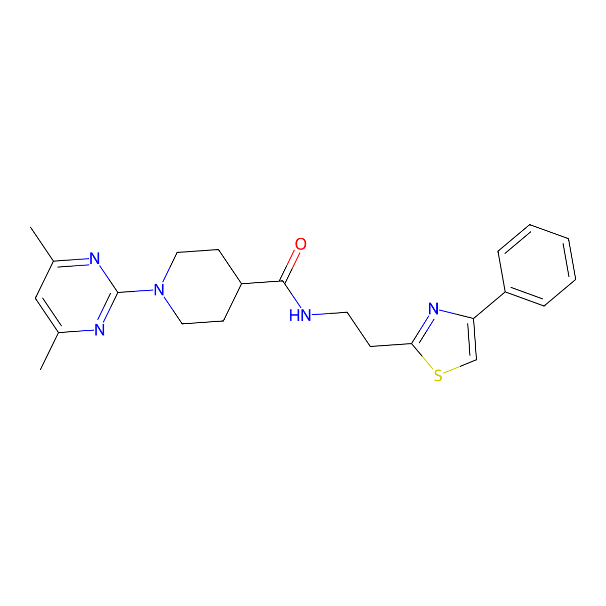 1-(4,6-dimethylpyrimidin-2-yl)-N-[2-(4-phenyl-1,3-thiazol-2-yl)ethyl]piperidine-4-carboxamide molecular structure, CAS 1401596-57-3