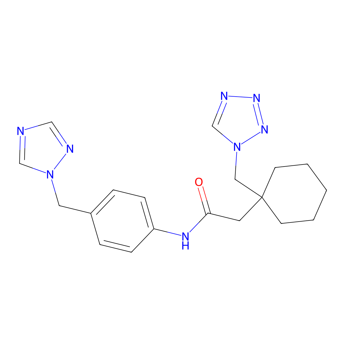 2-[1-(1H-tetrazol-1-ylmethyl)cyclohexyl]-N-[4-(1H-1,2,4-triazol-1-ylmethyl)phenyl]acetamide molecular structure, CAS 1401596-60-8