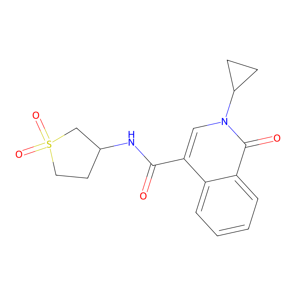 2-cyclopropyl-N-(1,1-dioxidotetrahydrothiophen-3-yl)-1-oxo-1,2-dihydroisoquinoline-4-carboxamide molecular structure, CAS 1401596-62-0