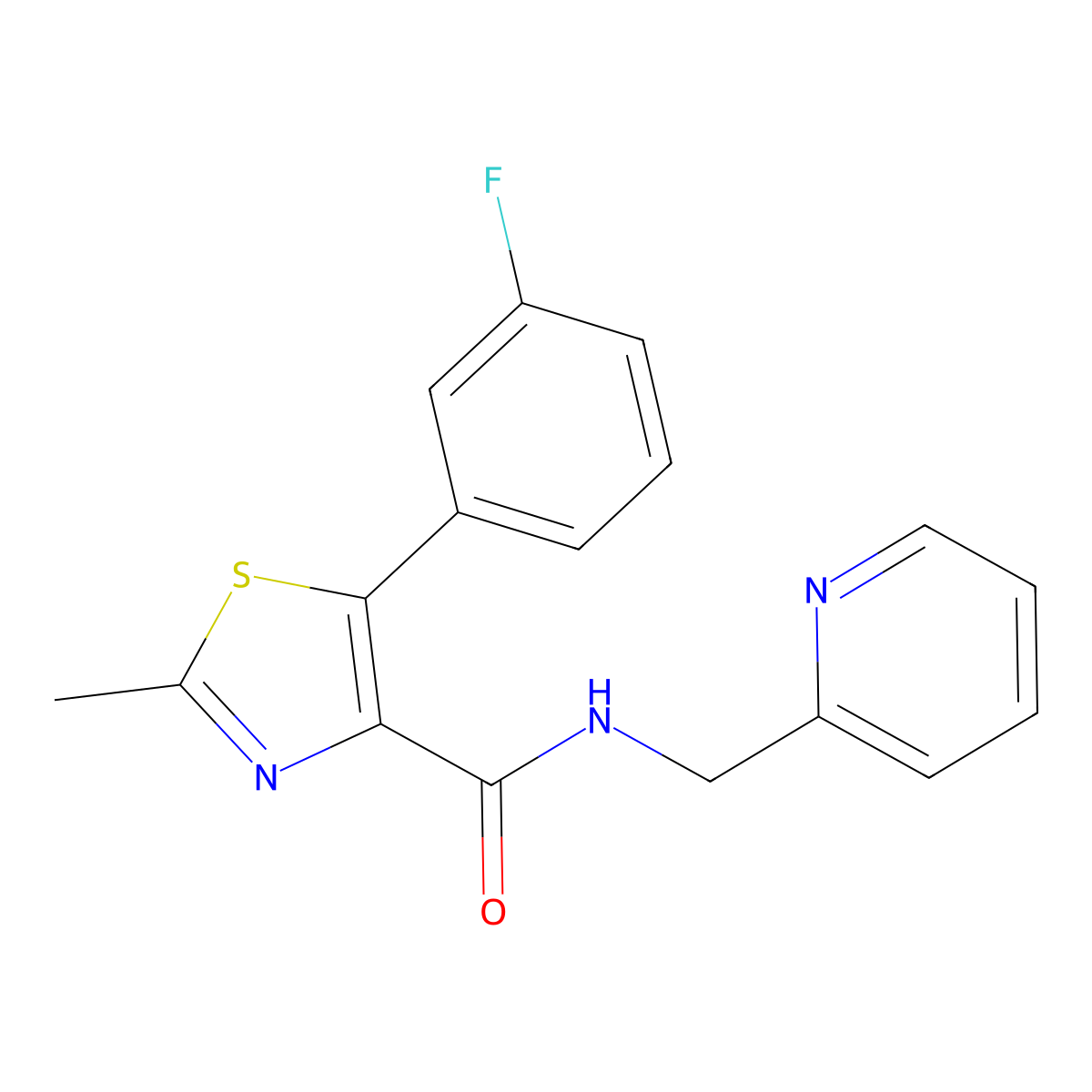 5-(3-fluorophenyl)-2-methyl-N-(2-pyridylmethyl)-1,3-thiazole-4-carboxamide molecular structure, CAS 1401596-63-1