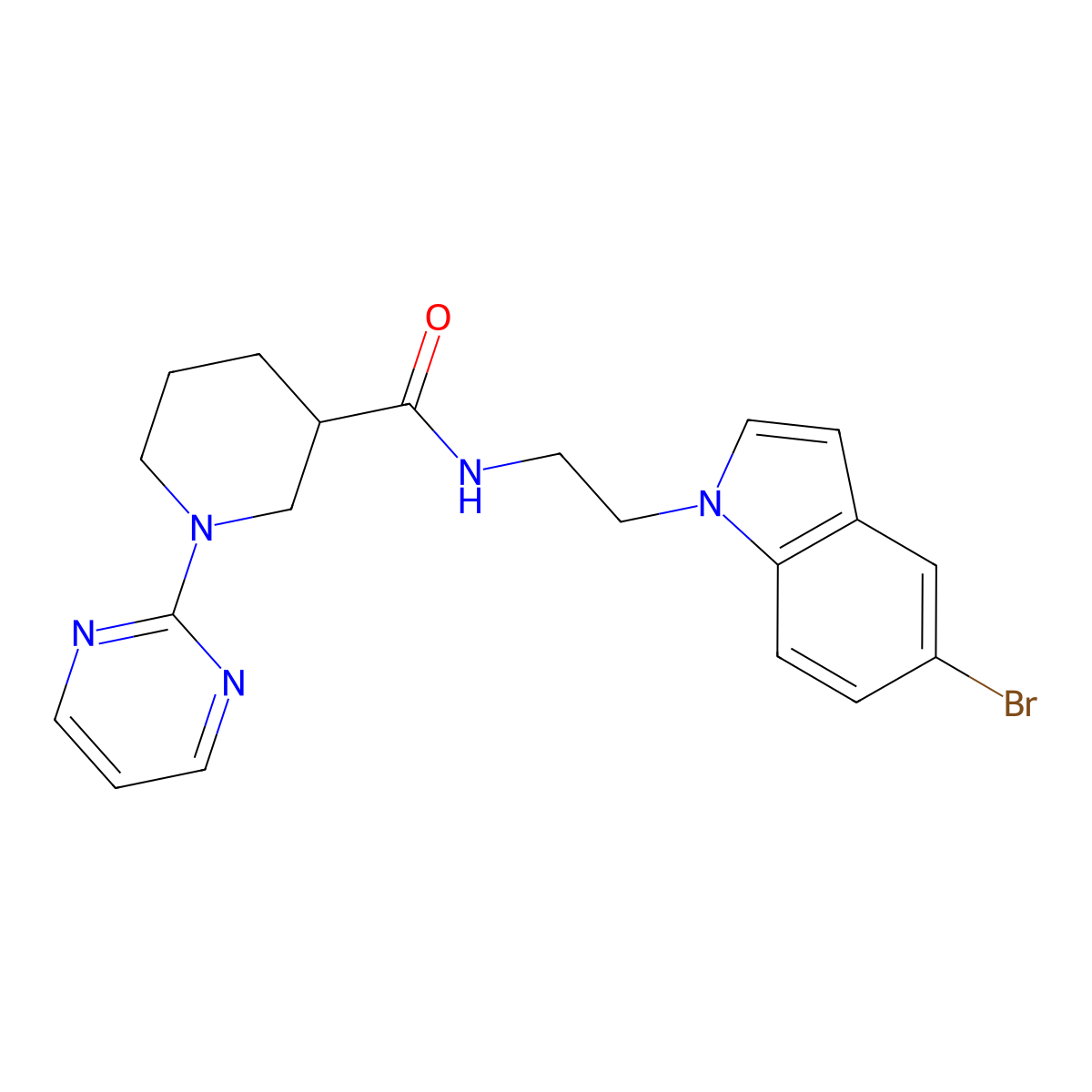 N-[2-(5-bromo-1H-indol-1-yl)ethyl]-1-(2-pyrimidinyl)-3-piperidinecarboxamide molecular structure, CAS 1401596-87-9