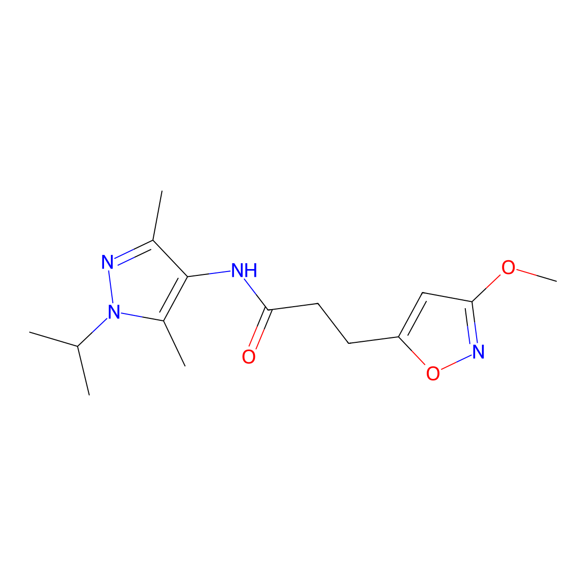 N-[3,5-dimethyl-1-(propan-2-yl)-1H-pyrazol-4-yl]-3-(3-methoxy-1,2-oxazol-5-yl)propanamide molecular structure, CAS 1401596-99-3