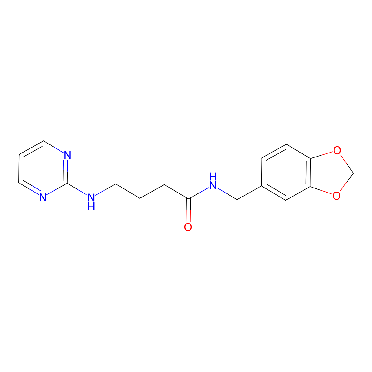 N-(1,3-benzodioxol-5-ylmethyl)-4-(2-pyrimidinylamino)butanamide molecular structure, CAS 1401597-01-0