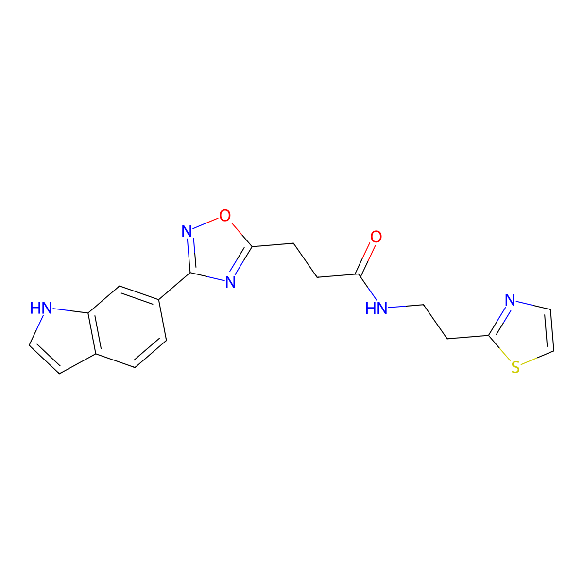 3-[3-(1H-indol-6-yl)-1,2,4-oxadiazol-5-yl]-N-[2-(1,3-thiazol-2-yl)ethyl]propanamide molecular structure, CAS 1401597-23-6