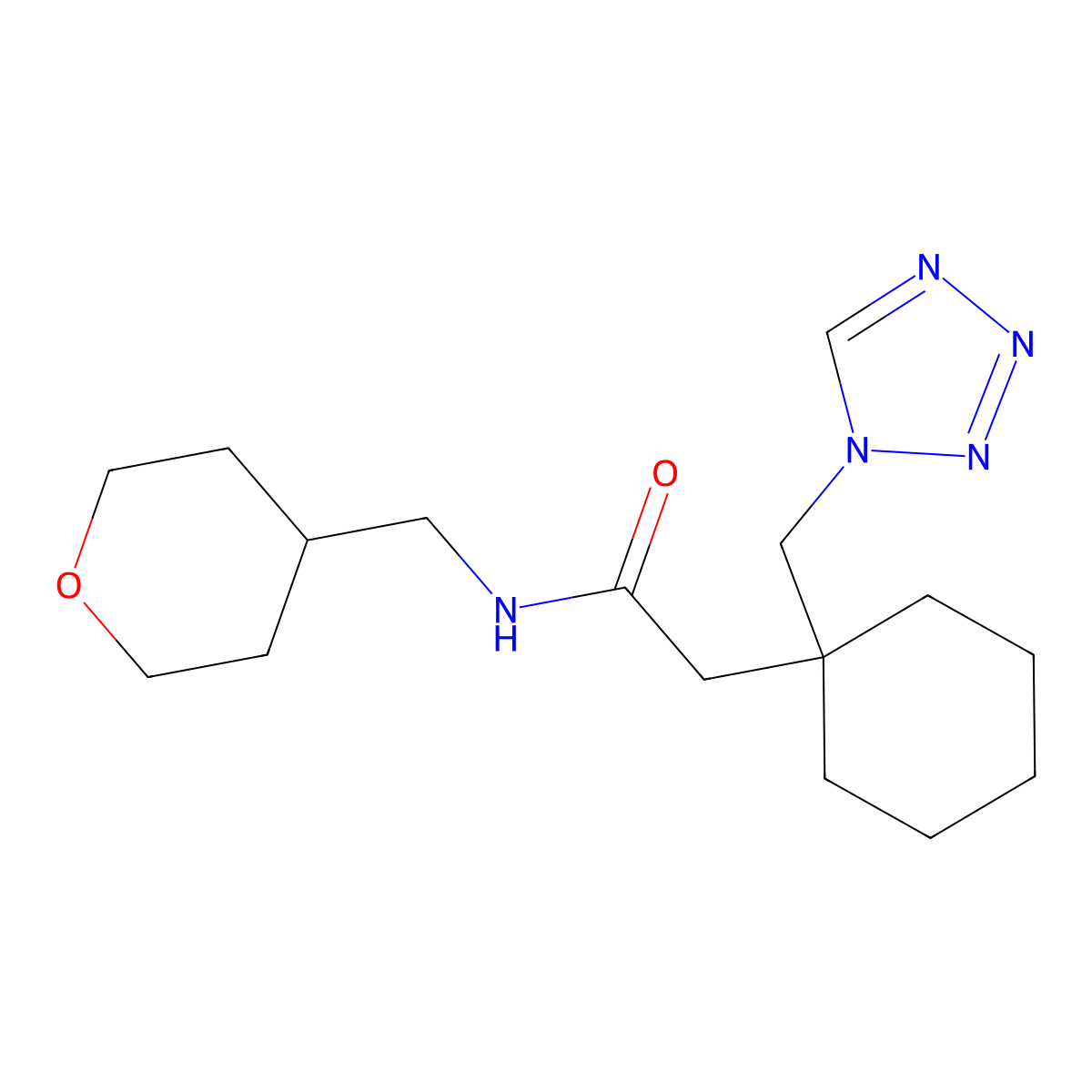 2-[1-(1H-1,2,3,4-tetraazol-1-ylmethyl)cyclohexyl]-N-(tetrahydro-2H-pyran-4-ylmethyl)acetamide molecular structure, CAS 1401597-32-7