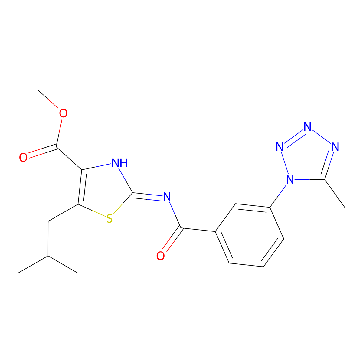 methyl 5-(2-methylpropyl)-2-({[3-(5-methyl-1H-tetrazol-1-yl)phenyl]carbonyl}amino)-1,3-thiazole-4-carboxylate molecular structure, CAS 1401597-62-3
