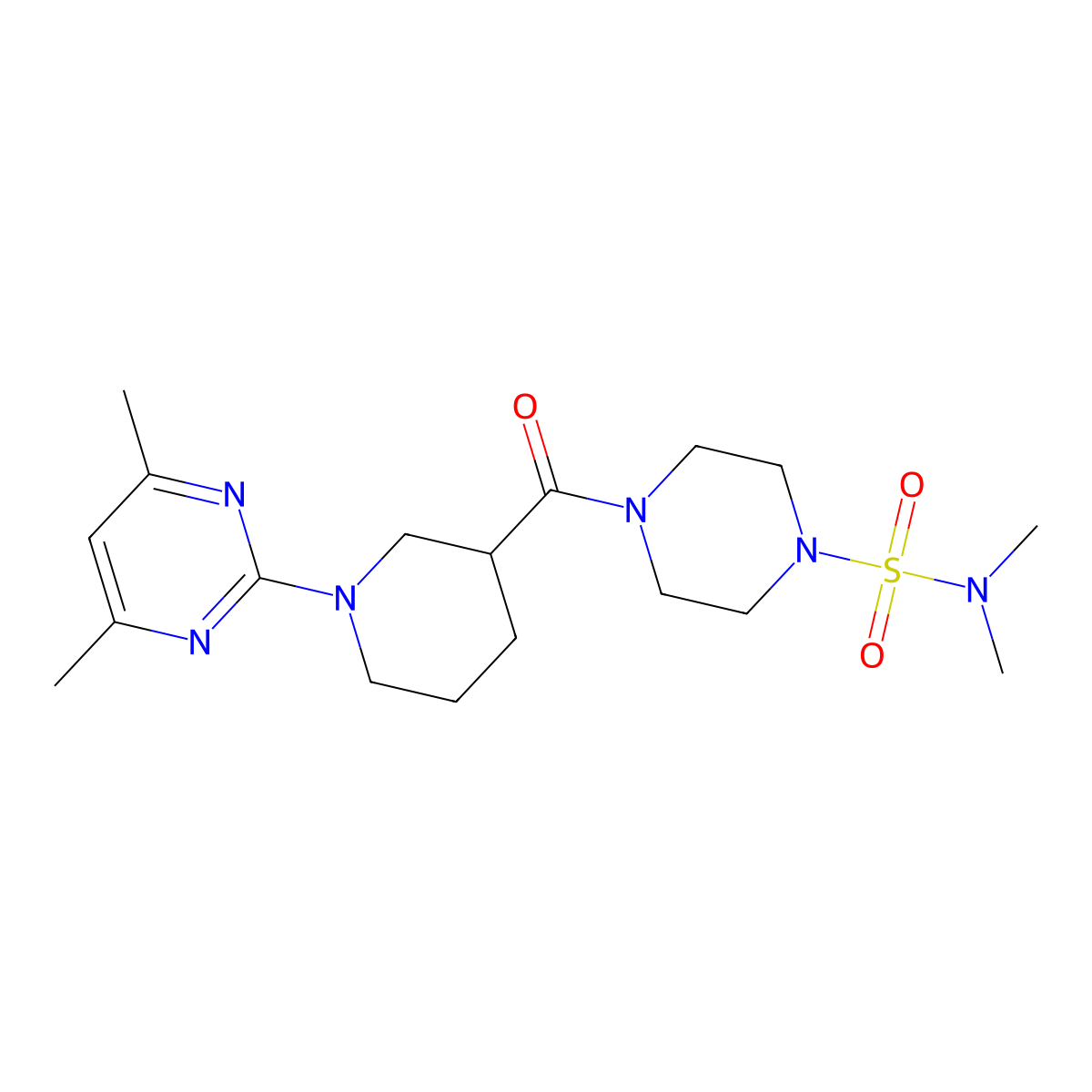 4-{[1-(4,6-dimethyl-2-pyrimidinyl)-3-piperidyl]carbonyl}-N,N-dimethyltetrahydro-1(2H)-pyrazinesulfonamide molecular structure, CAS 1401597-97-4