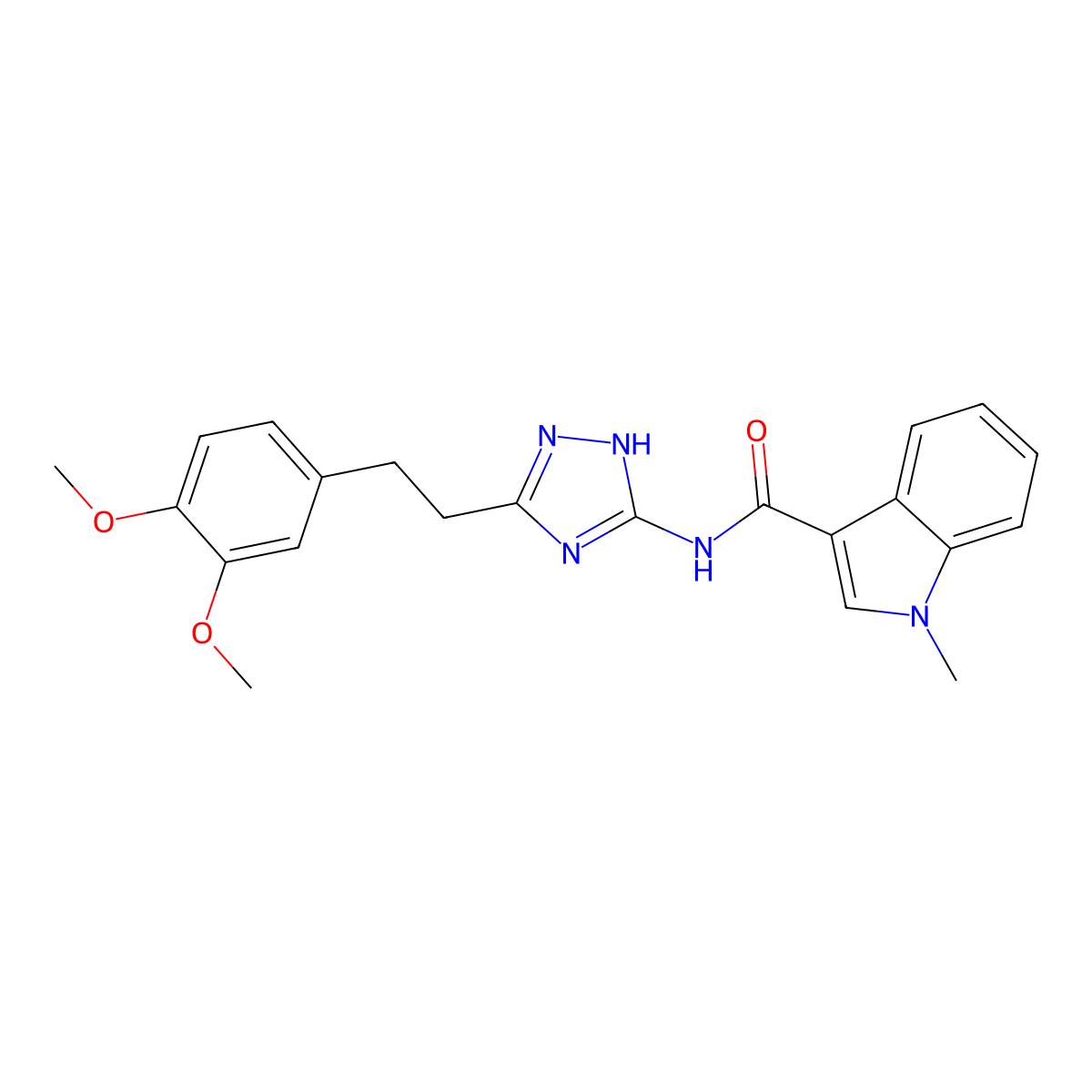 N-{3-[2-(3,4-dimethoxyphenyl)ethyl]-1H-1,2,4-triazol-5-yl}-1-methyl-1H-indole-3-carboxamide molecular structure, CAS 1401597-99-6