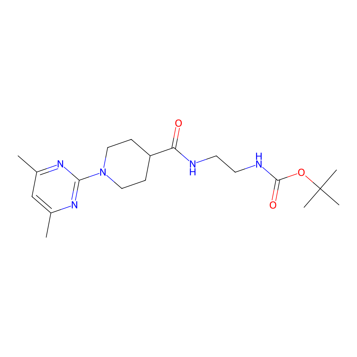 Tert-butyl [2-({[1-(4,6-dimethylpyrimidin-2-yl)piperidin-4-yl]carbonyl}amino)ethyl]carbamate molecular structure, CAS 1401598-02-4