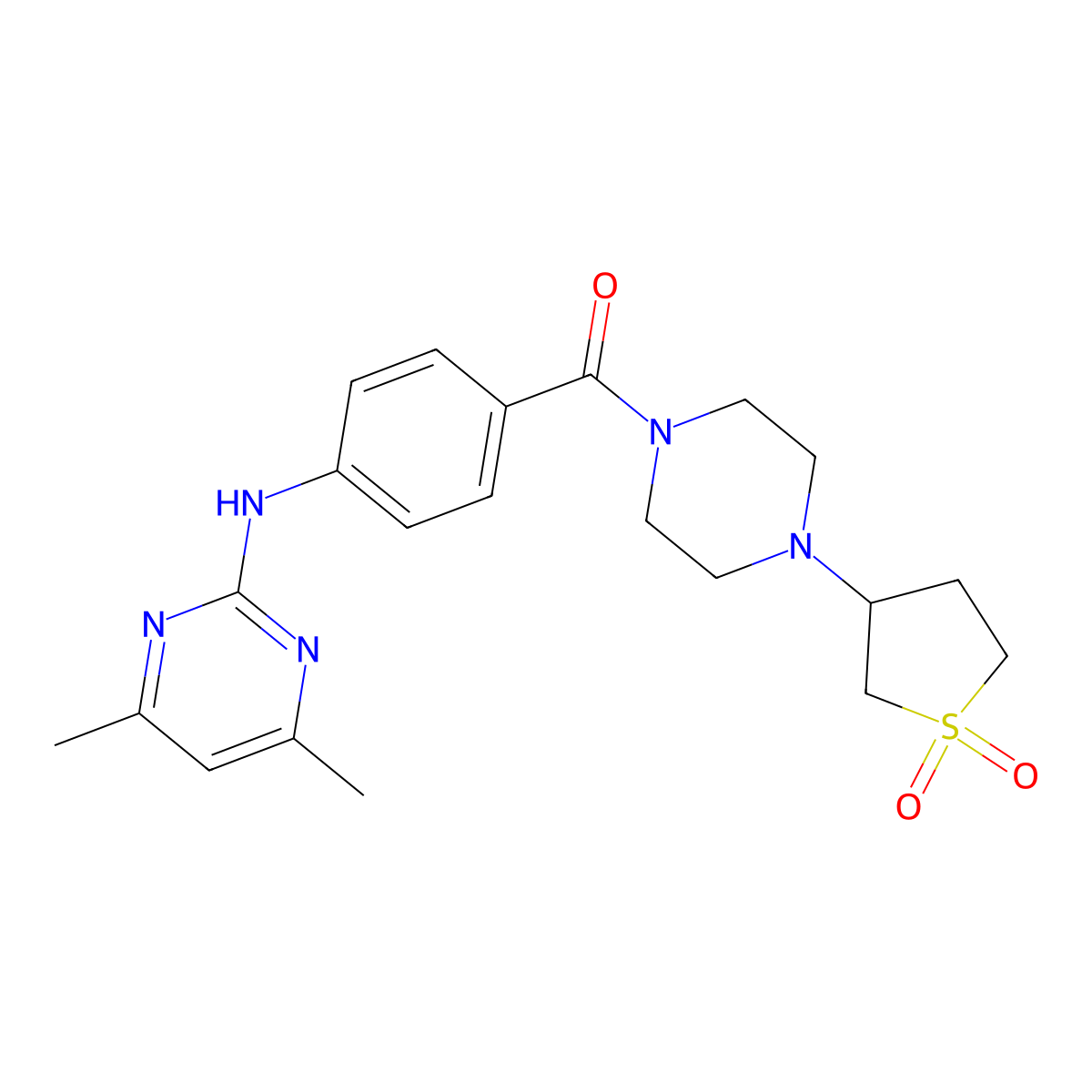 (4-((4,6-Dimethylpyrimidin-2-yl)amino)phenyl)(4-(1,1-dioxidotetrahydrothiophen-3-yl)piperazin-1-yl)methanone molecular structure, CAS 1401598-05-7