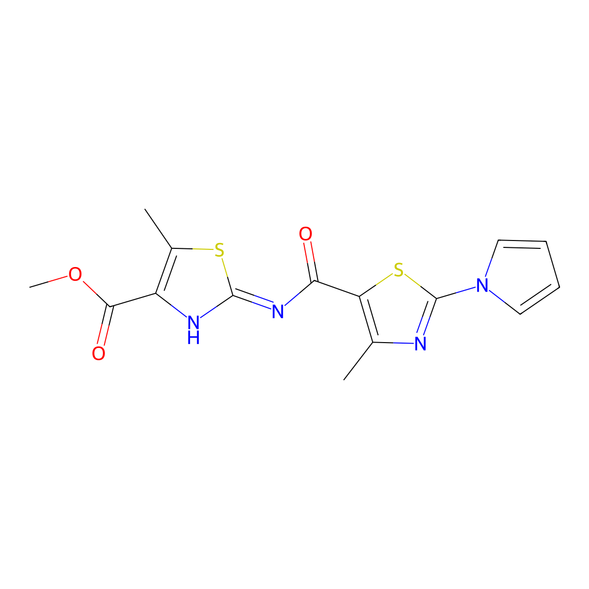 methyl 5-methyl-2-({[4-methyl-2-(1H-pyrrol-1-yl)-1,3-thiazol-5-yl]carbonyl}amino)-1,3-thiazole-4-carboxylate molecular structure, CAS 1401598-08-0