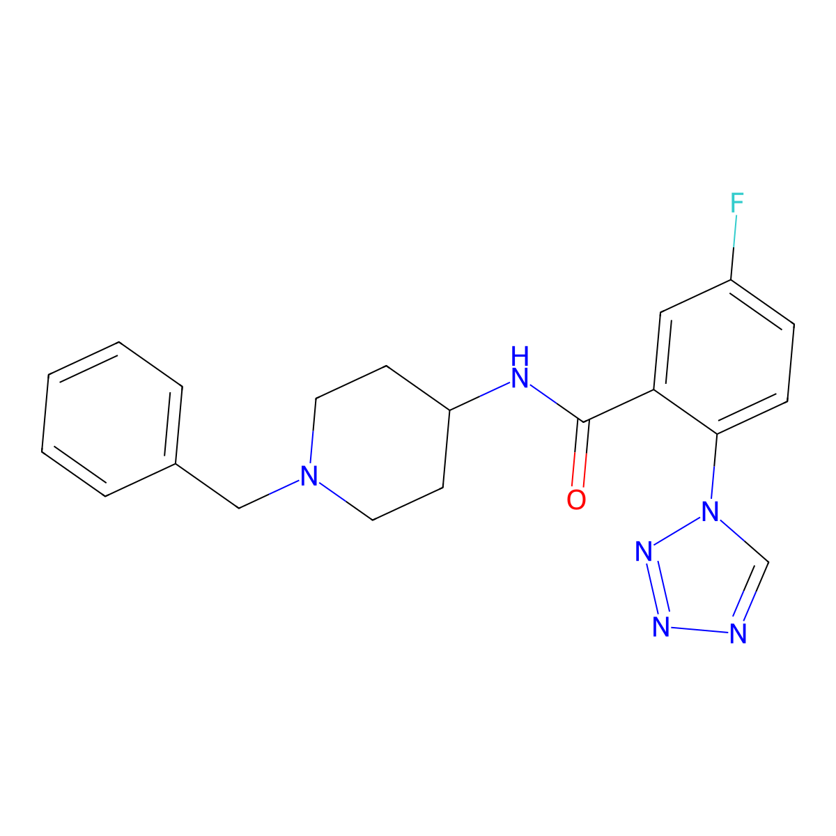 N-(1-benzylpiperidin-4-yl)-5-fluoro-2-(1H-tetrazol-1-yl)benzamide molecular structure, CAS 1401598-16-0