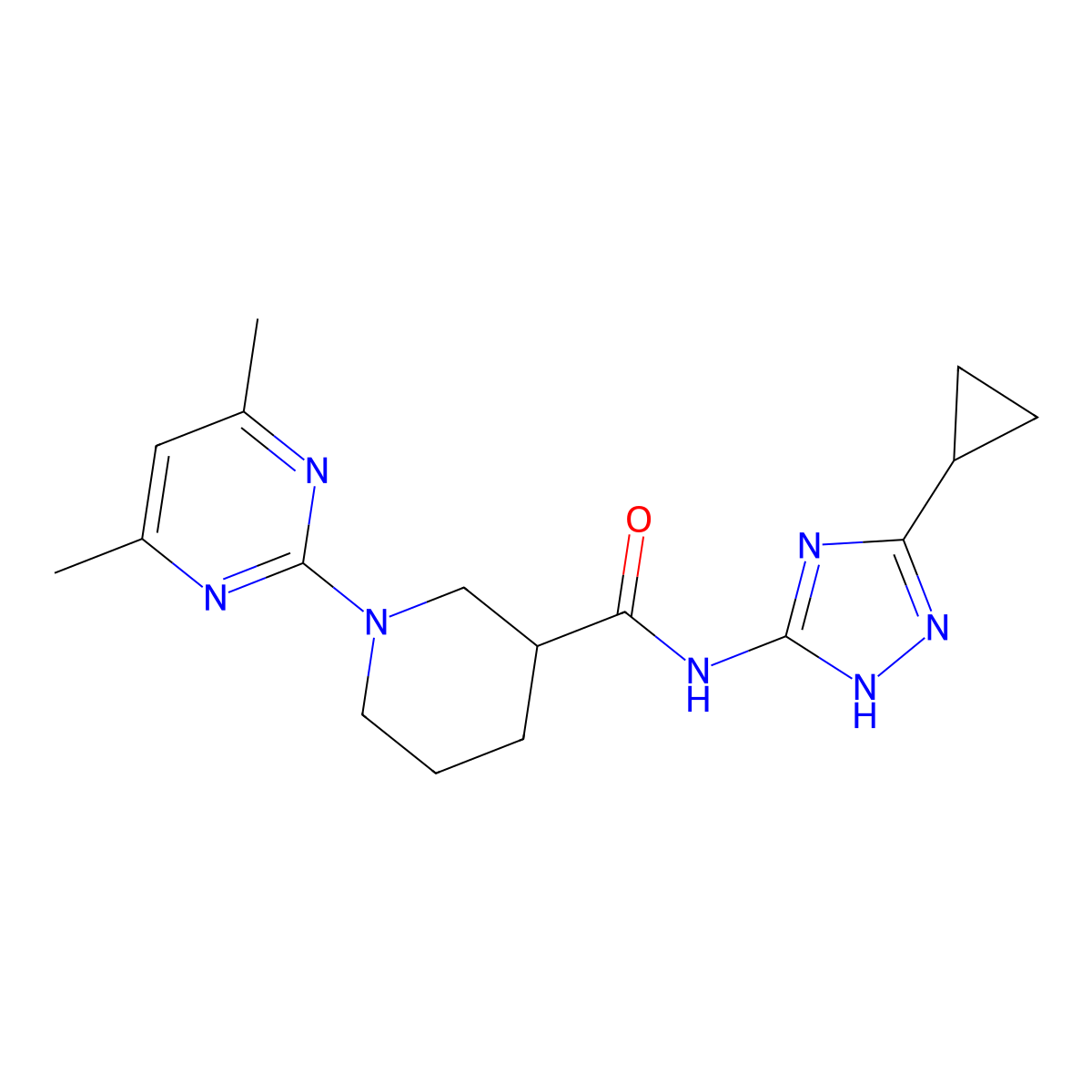 N-(3-cyclopropyl-1H-1,2,4-triazol-5-yl)-1-(4,6-dimethylpyrimidin-2-yl)piperidine-3-carboxamide molecular structure, CAS 1401598-44-4