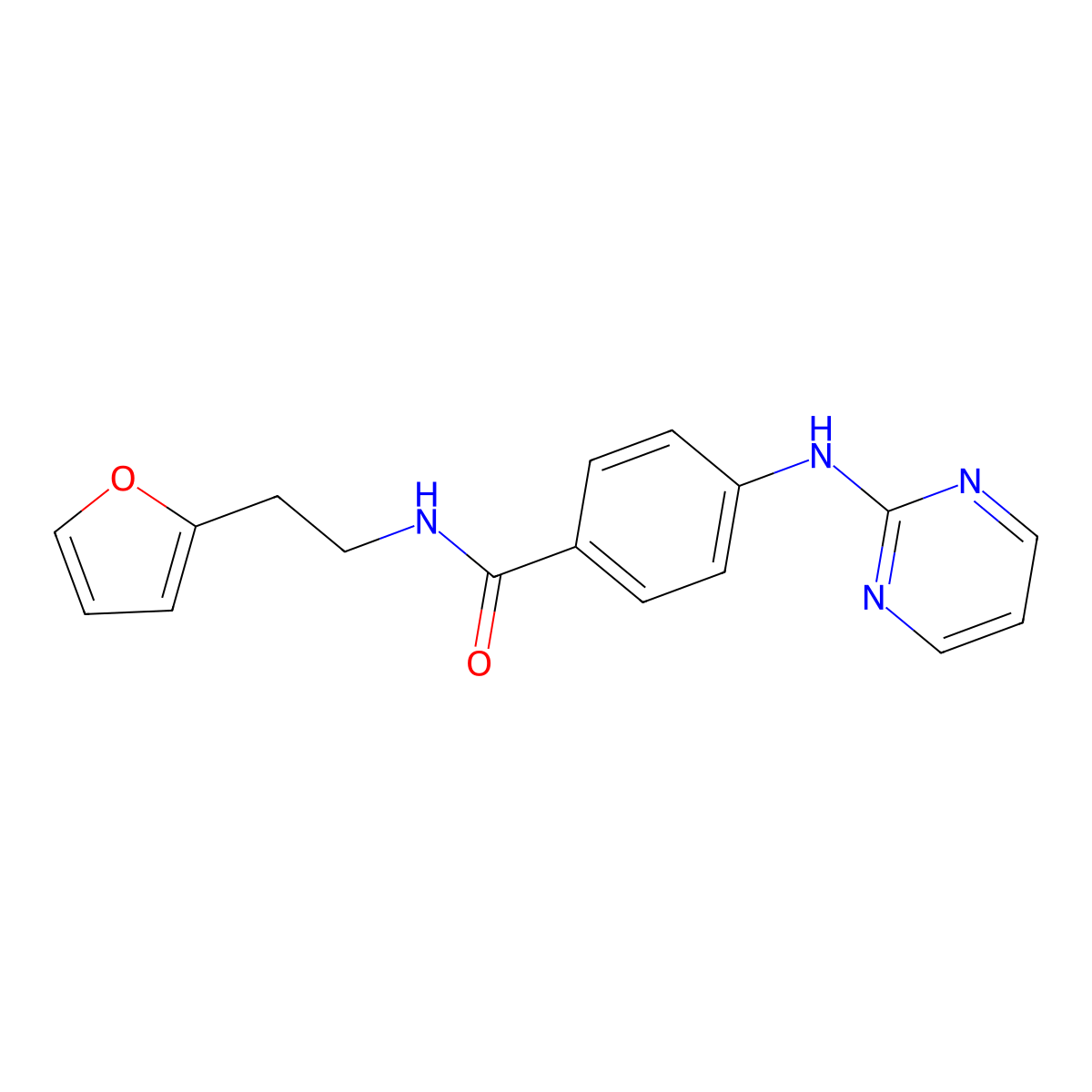 N-[2-(furan-2-yl)ethyl]-4-(pyrimidin-2-ylamino)benzamide molecular structure, CAS 1401598-88-6