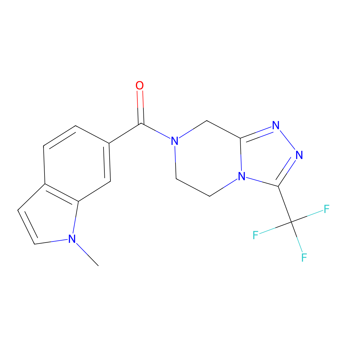(1-methyl-1H-indol-6-yl)[3-(trifluoromethyl)-5,6-dihydro[1,2,4]triazolo[4,3-a]pyrazin-7(8H)-yl]methanone molecular structure, CAS 1401599-00-5