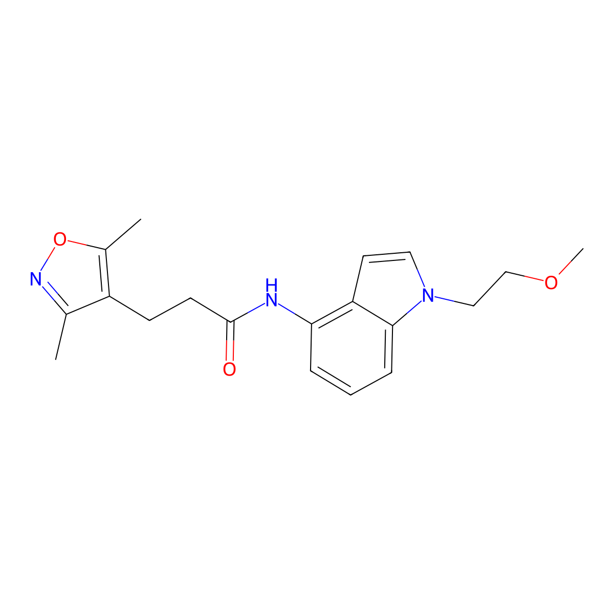 3-(3,5-dimethyl-1,2-oxazol-4-yl)-N-[1-(2-methoxyethyl)-1H-indol-4-yl]propanamide molecular structure, CAS 1401599-02-7