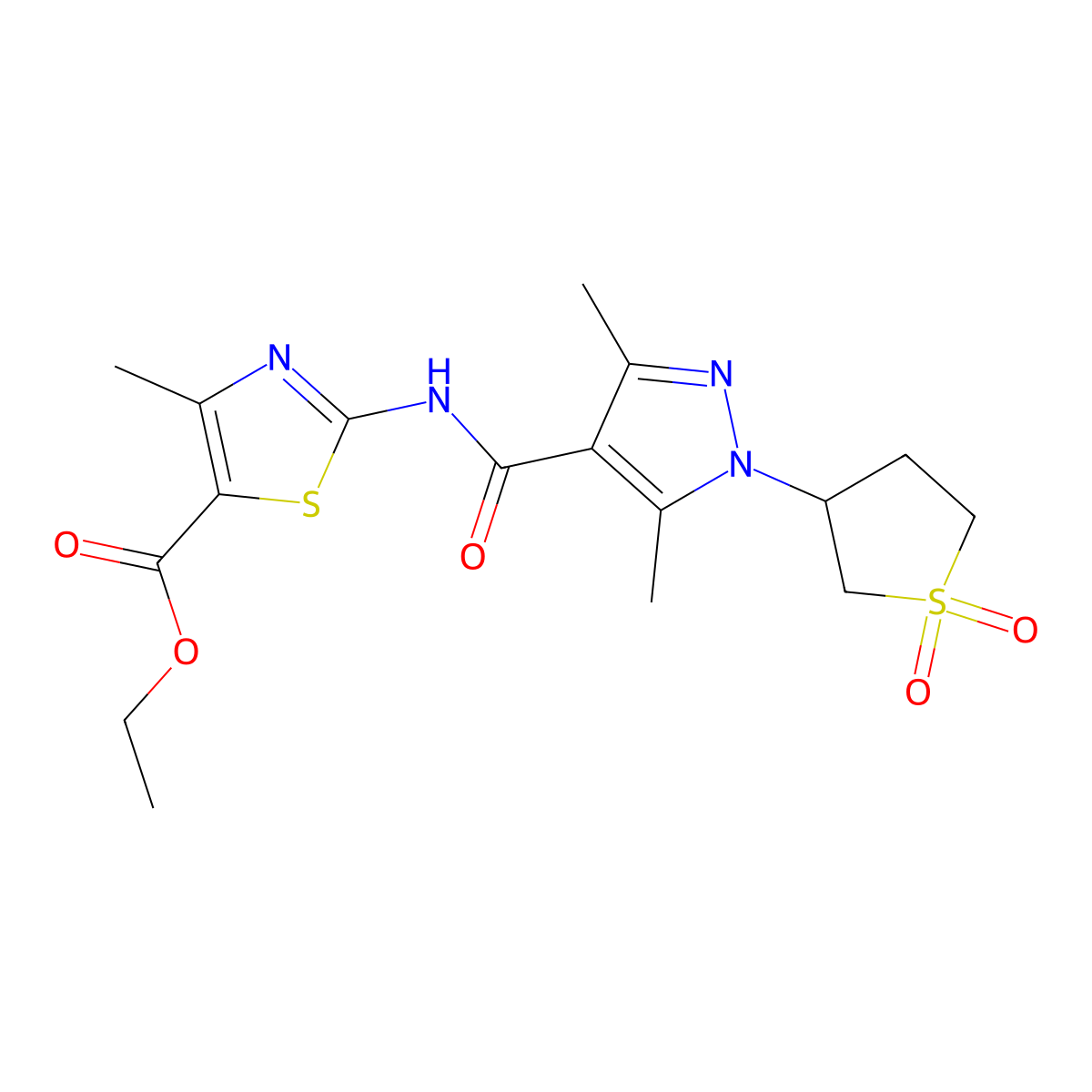 ethyl 2-({[1-(1,1-dioxidotetrahydrothiophen-3-yl)-3,5-dimethyl-1H-pyrazol-4-yl]carbonyl}amino)-4-methyl-1,3-thiazole-5-carboxylate molecular structure, CAS 1401599-04-9