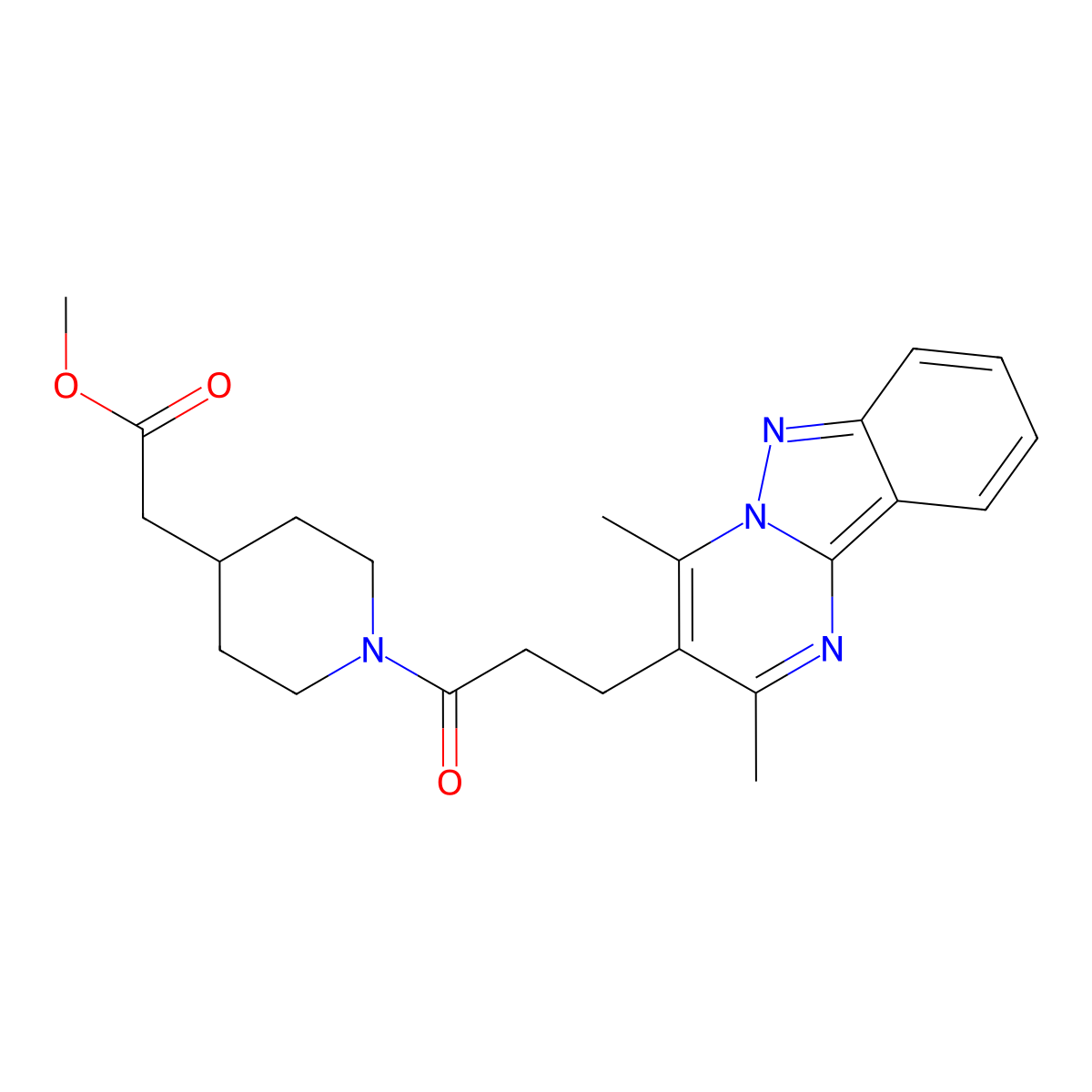 Methyl {1-[3-(2,4-dimethylpyrimido[1,2-b]indazol-3-yl)propanoyl]piperidin-4-yl}acetate molecular structure, CAS 1401599-08-3