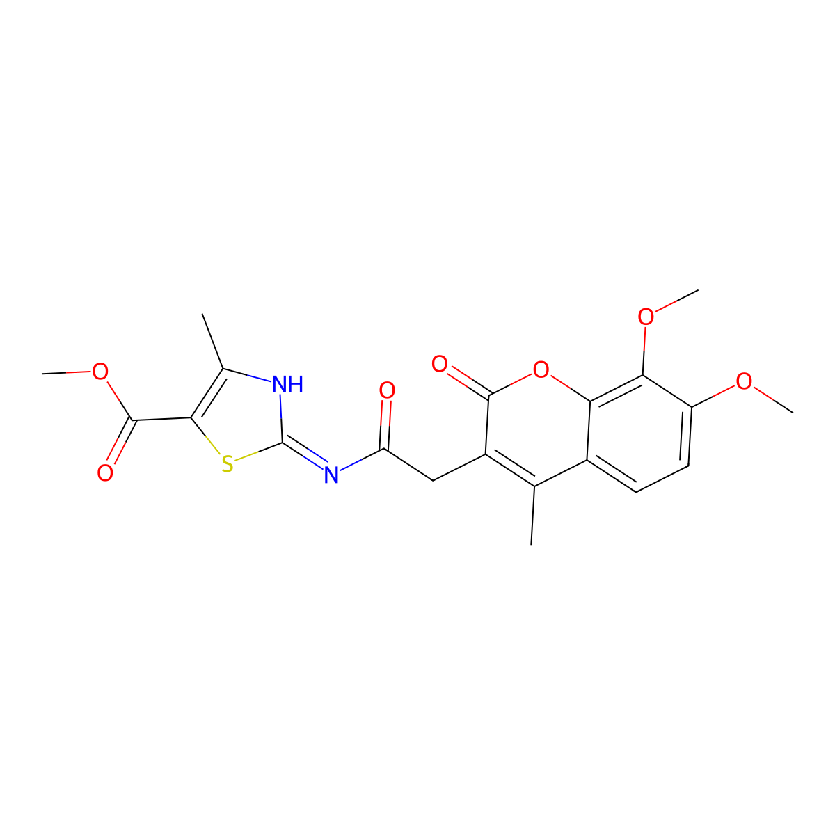 methyl 2-{[(7,8-dimethoxy-4-methyl-2-oxo-2H-chromen-3-yl)acetyl]amino}-4-methyl-1,3-thiazole-5-carboxylate molecular structure, CAS 1401599-09-4