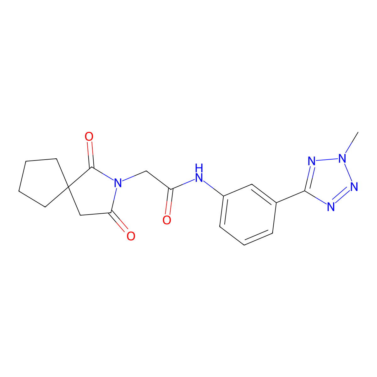 2-(1,3-dioxo-2-azaspiro[4.4]non-2-yl)-N-[3-(2-methyl-2H-tetrazol-5-yl)phenyl]acetamide molecular structure, CAS 1401599-13-0