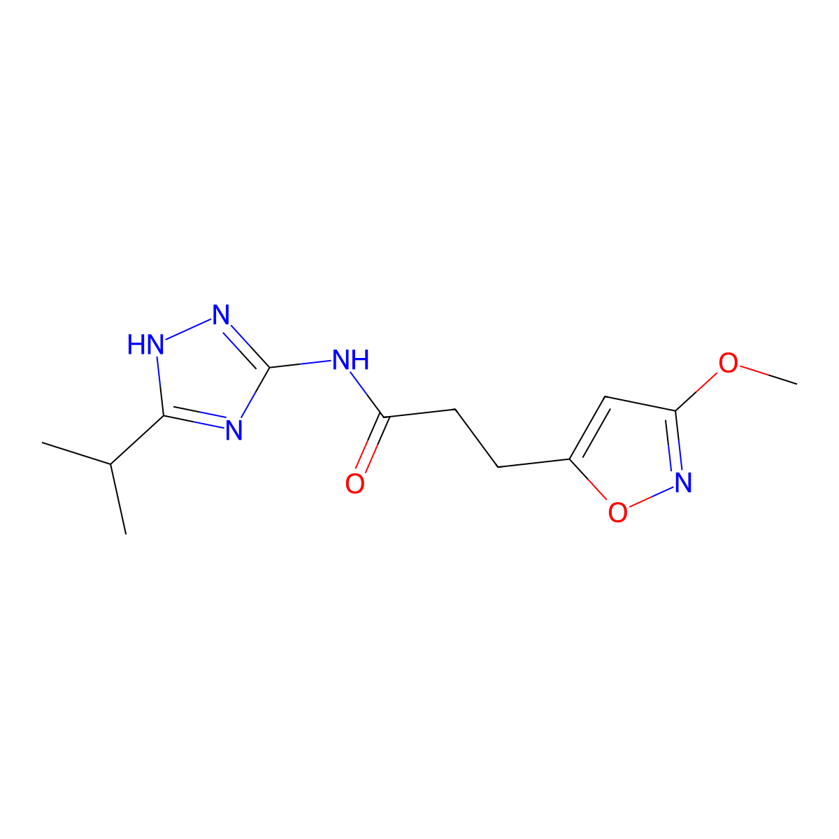 3-(3-methoxy-1,2-oxazol-5-yl)-N-[3-(propan-2-yl)-1H-1,2,4-triazol-5-yl]propanamide molecular structure, CAS 1401599-18-5