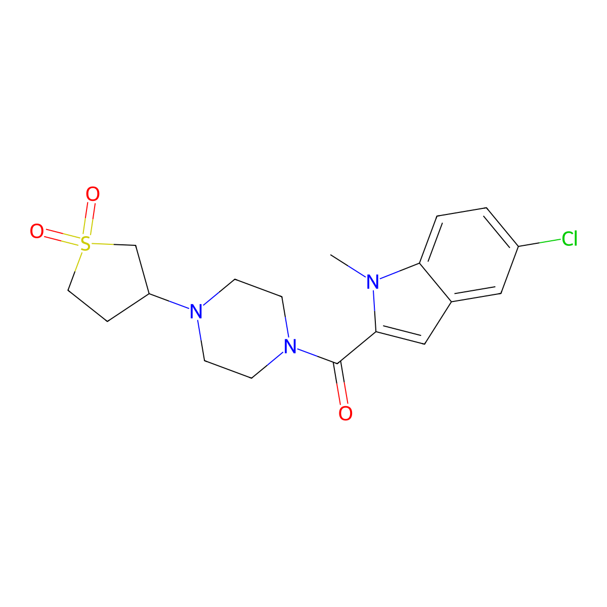 (5-chloro-1-methyl-1H-indol-2-yl)(4-(1,1-dioxidotetrahydrothiophen-3-yl)piperazin-1-yl)methanone molecular structure, CAS 1401599-29-8