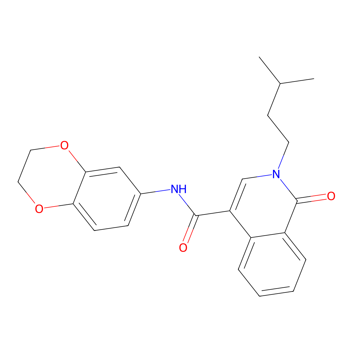 N-(2,3-dihydro-1,4-benzodioxin-6-yl)-2-(3-methylbutyl)-1-oxo-1,2-dihydroisoquinoline-4-carboxamide molecular structure, CAS 1401599-61-8