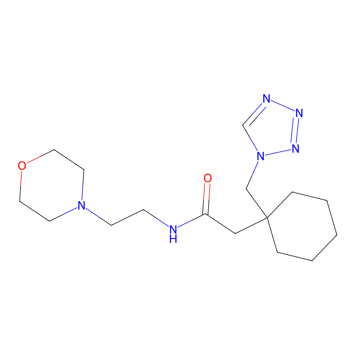 N-(2-morpholinoethyl)-2-[1-(1H-1,2,3,4-tetraazol-1-ylmethyl)cyclohexyl]acetamide molecular structure, CAS 1401599-62-9