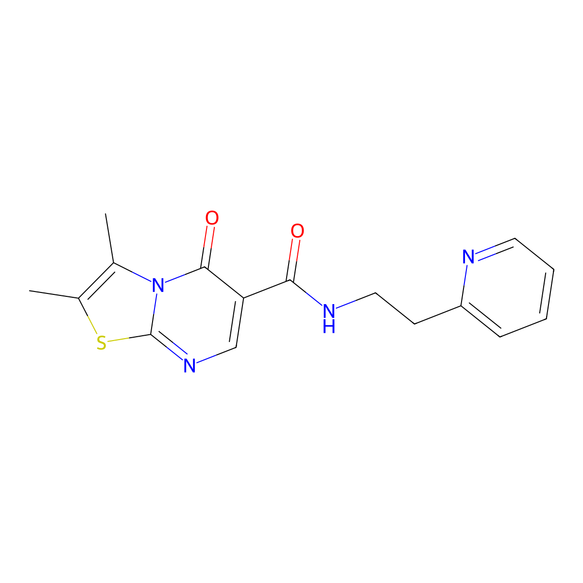 2,3-dimethyl-5-oxo-N-[2-(pyridin-2-yl)ethyl]-5H-[1,3]thiazolo[3,2-a]pyrimidine-6-carboxamide molecular structure, CAS 1401599-71-0